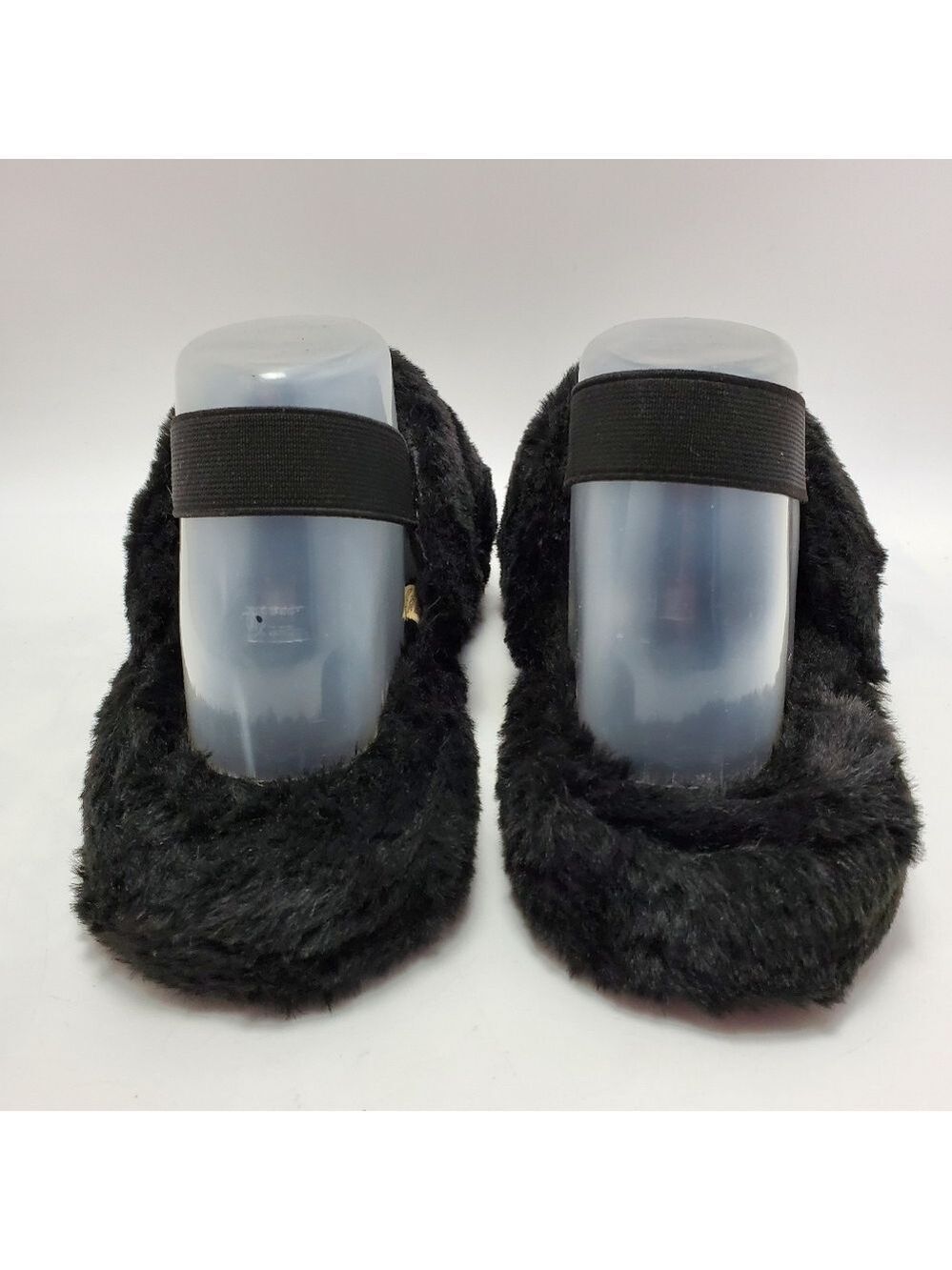 Cozy Fluffy Mule Sling Back Elastic Strap Faux Fur Slippers Black Size Medium - Picture 7 of 12